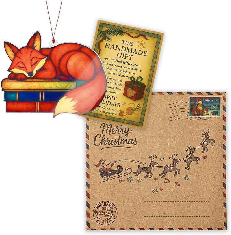 NELXI Fox Ornaments for Christmas Tree, Christmas Ornaments 2025, Fox Ornament Gift for Librarian, Bookworm, Reading Lover, Teacher, Decoration Hanging Ornament Gifts for Book Lovers, Book Gift - Image 2